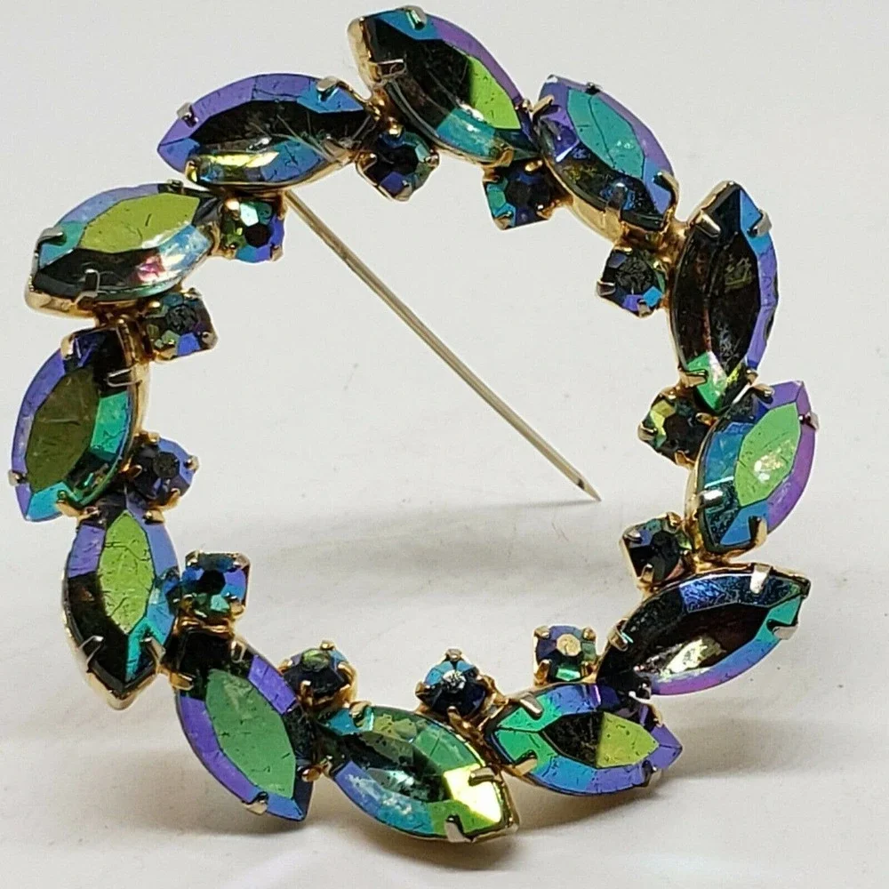 Vintage Brooch Blue Purple Pin  Rhinestone Estate